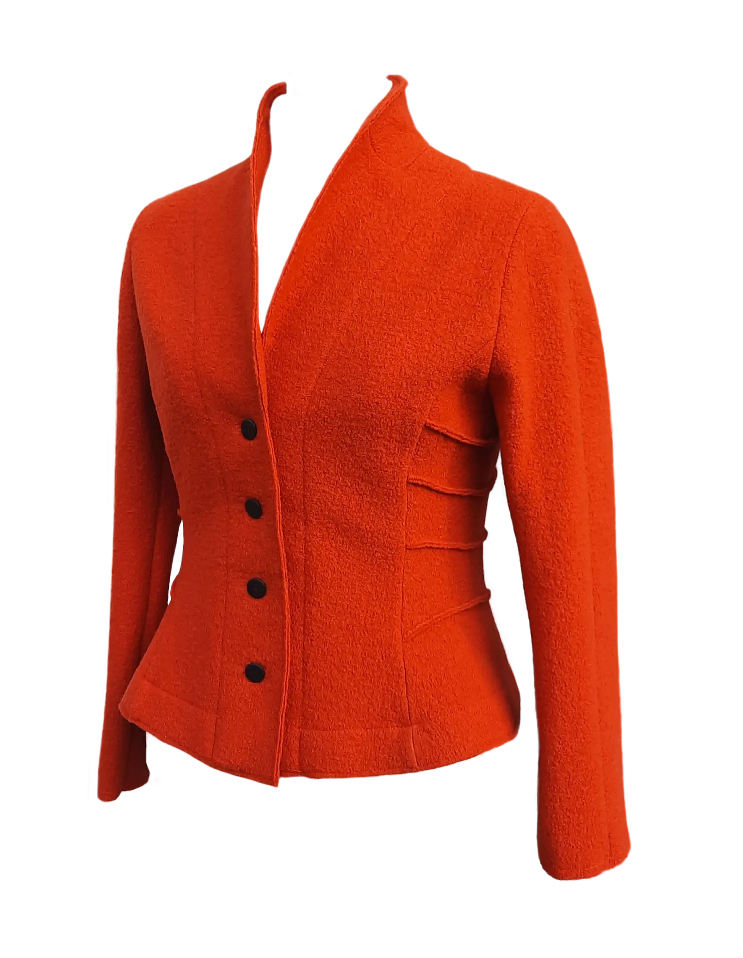 Rote Jacke mit taillierter Passform und Knopfleiste, aus strukturiertem Stoff, mit langen Ärmeln und einem modernen Schnitt.